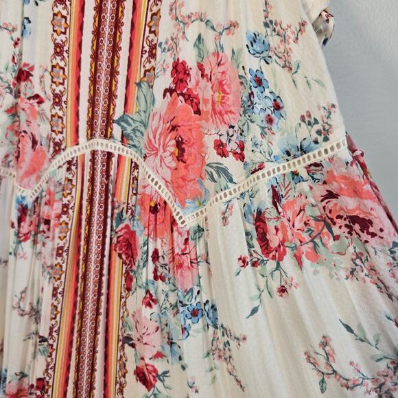 Xhilaration Tiered Maxi Dress Women's S Pink Red Floral Crochet Boho Chic Summer - Picture 4 of 11